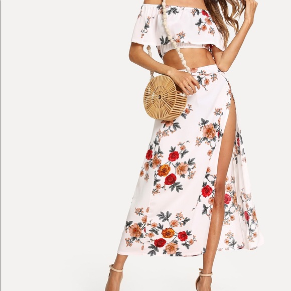 Floral Print Crop Top w side Slit Skirt NWOT - Picture 3 of 4